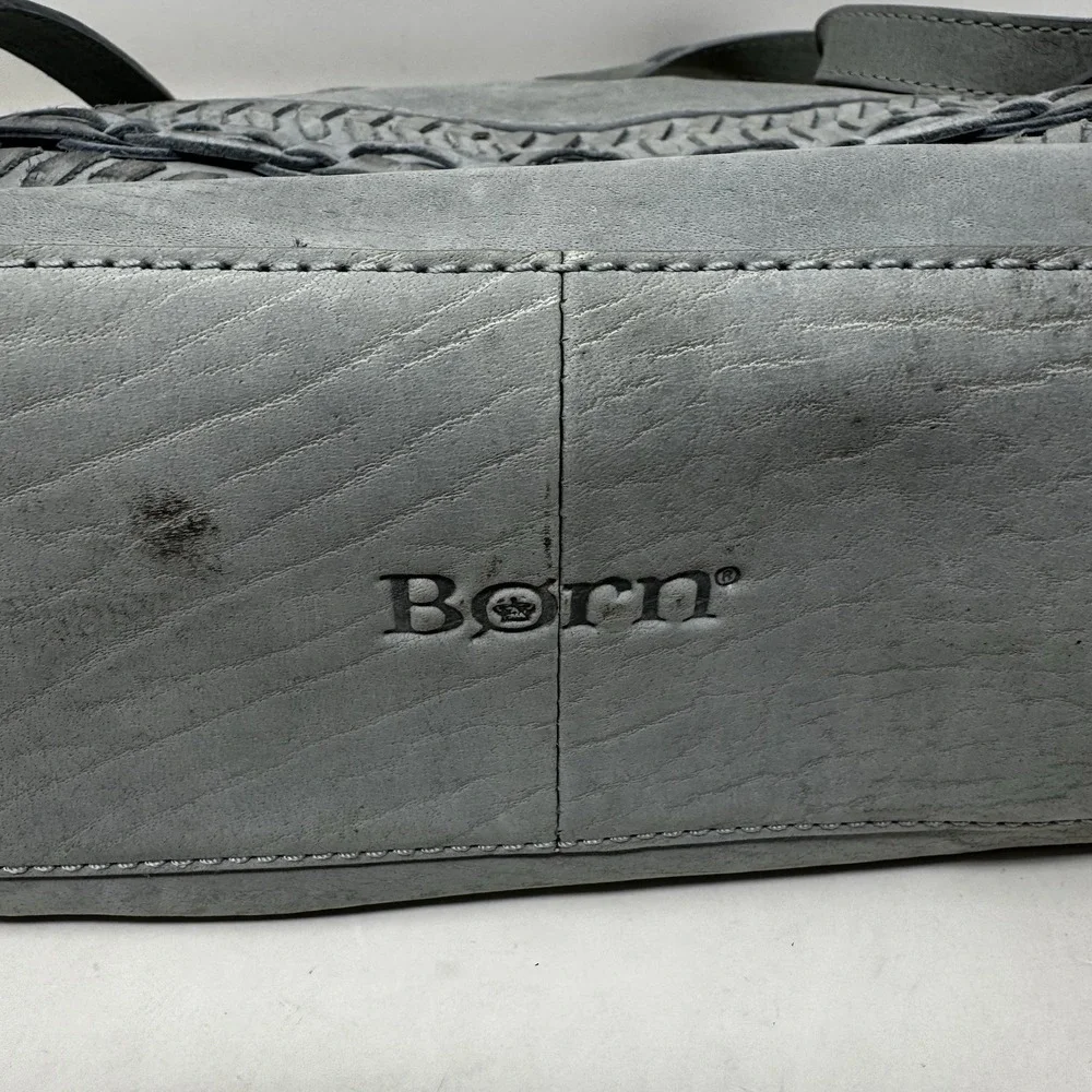 Born® Bethany Leather Tote/Shoulder Blue Braid Detail Zip Closure Medium Size